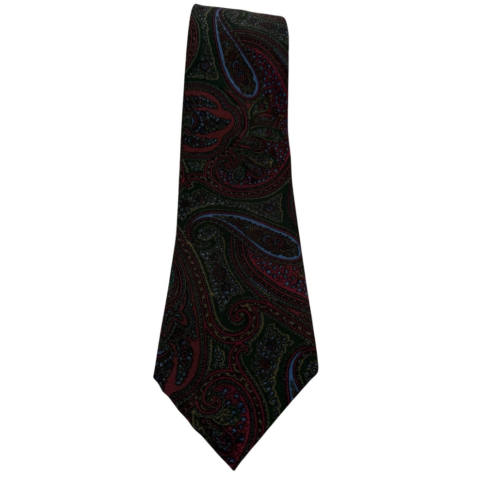 Paul Stuart Mens Silk Paisley Tie Burgundy Green Blue Made in USA (TG22)